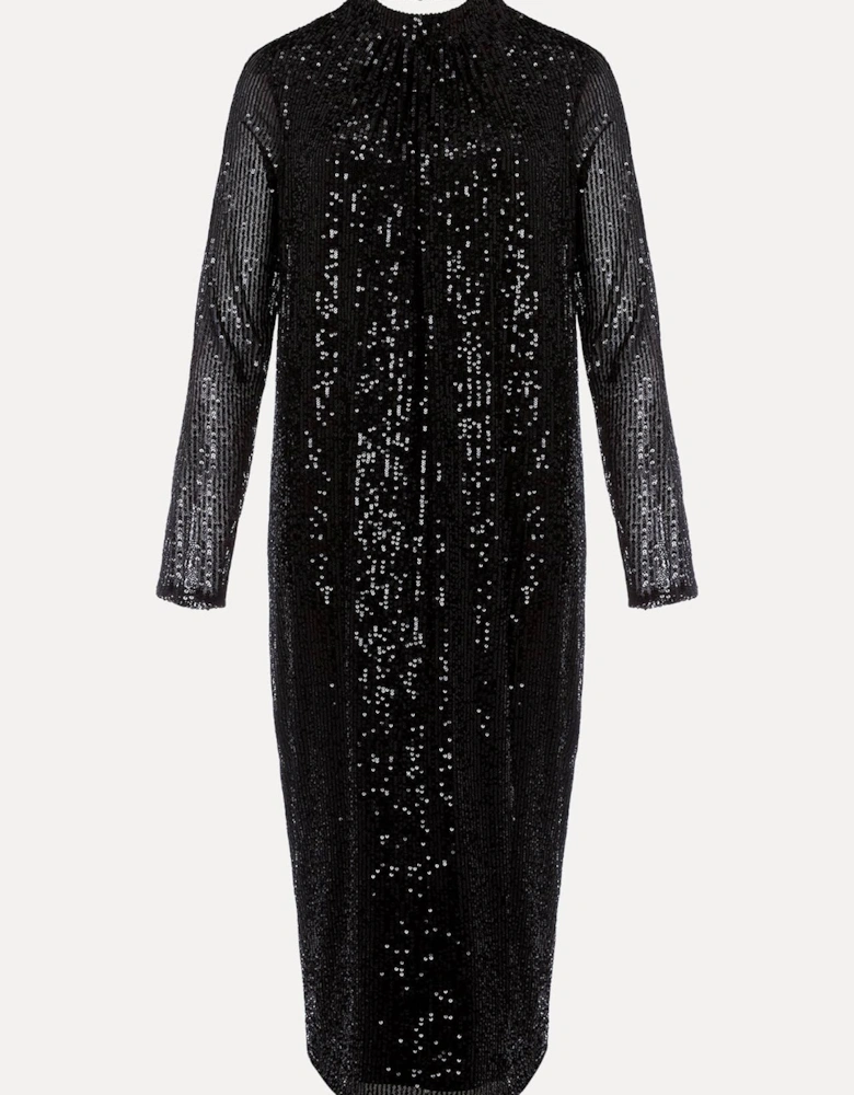 Petite Cindy Black Sequin Midi Dress