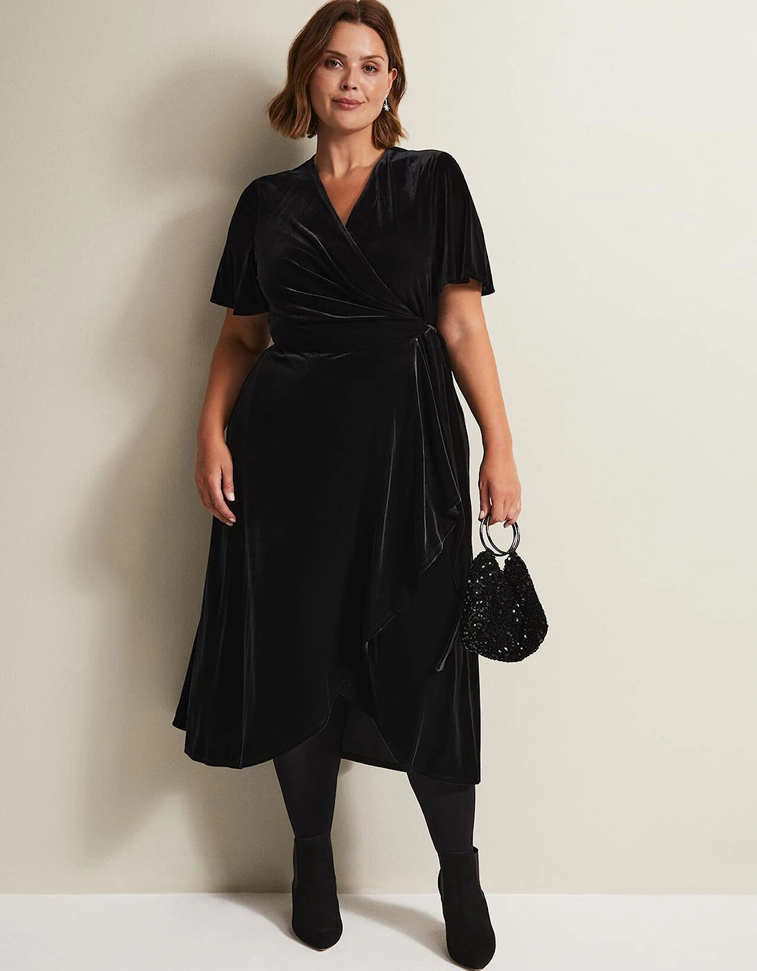 Julissa Velvet Ruffle Wrap Midi Dress