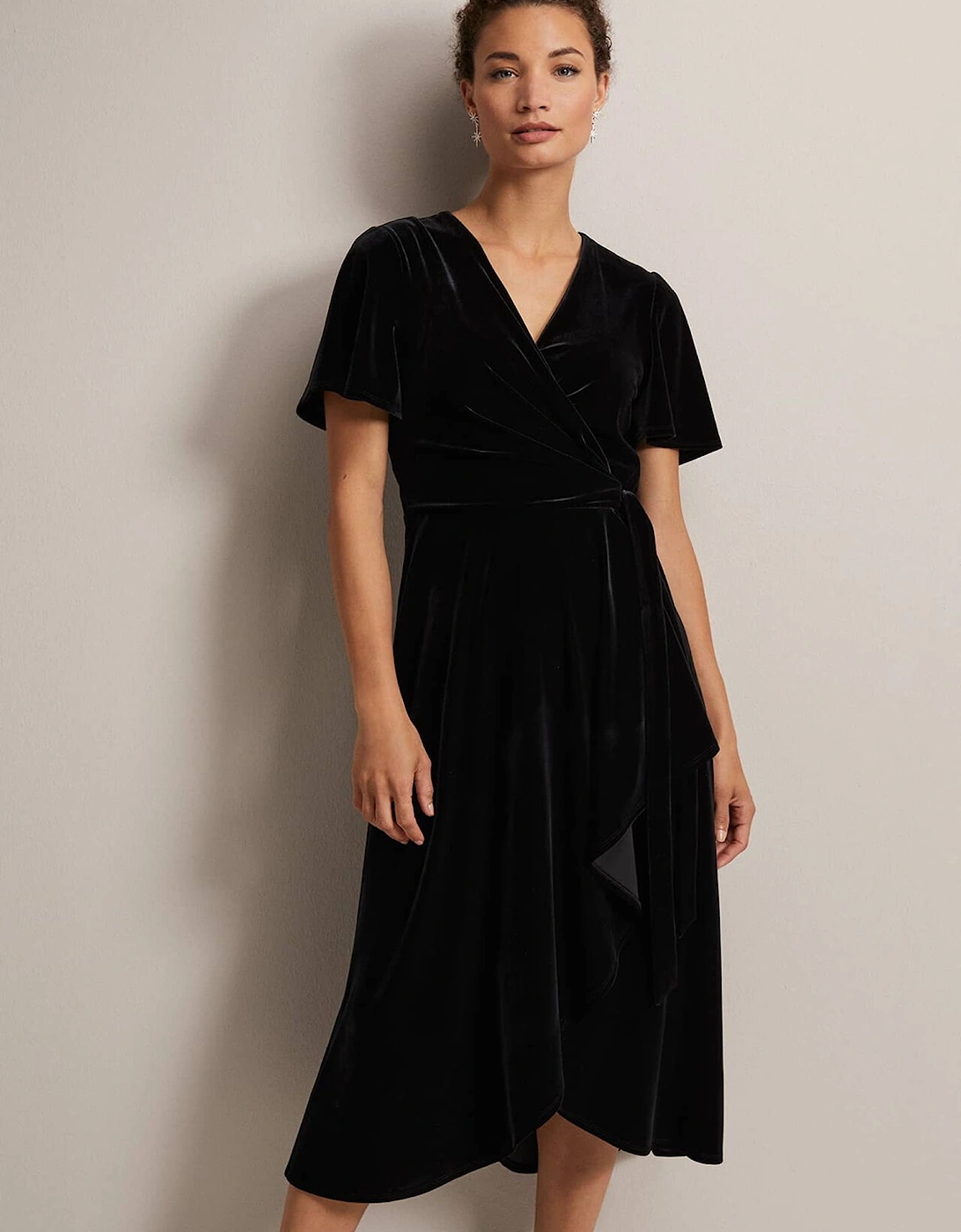 Julissa Velvet Ruffle Wrap Midi Dress