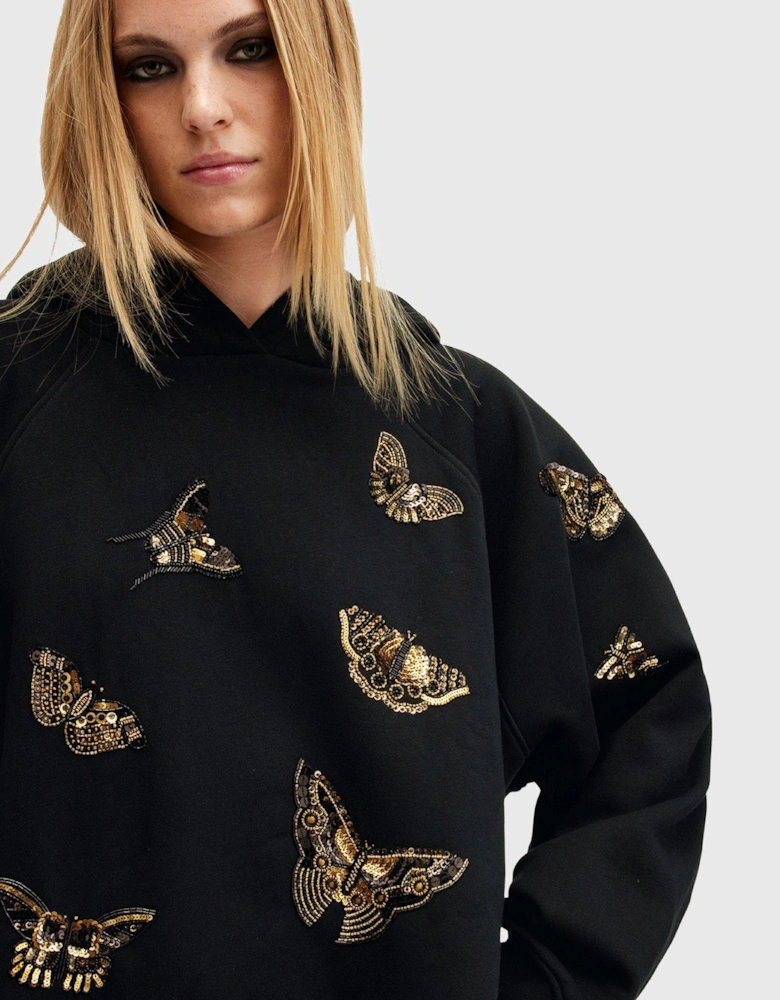 Talon Butterfly Embellished Hoodie - Black