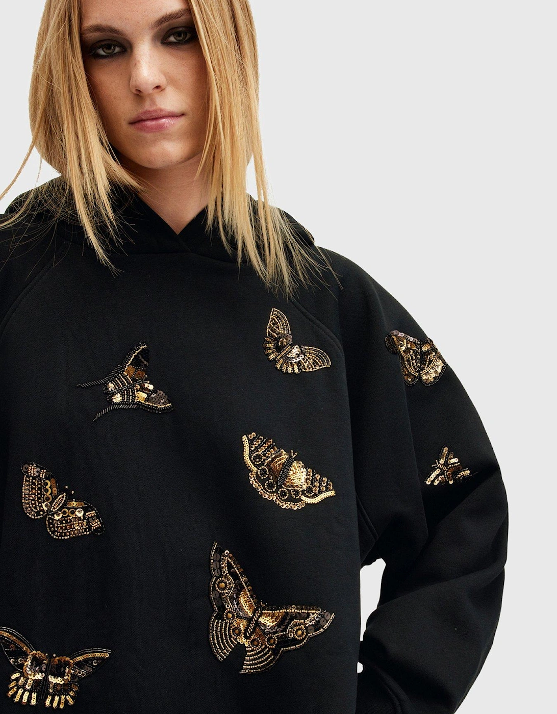 Talon Butterfly Embellished Hoodie - Black