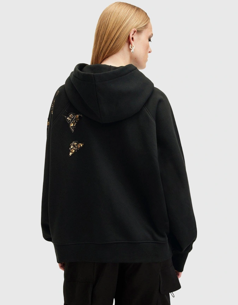 Talon Butterfly Embellished Hoodie - Black