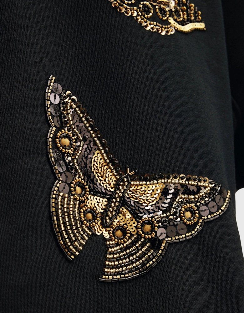 Talon Butterfly Embellished Hoodie - Black