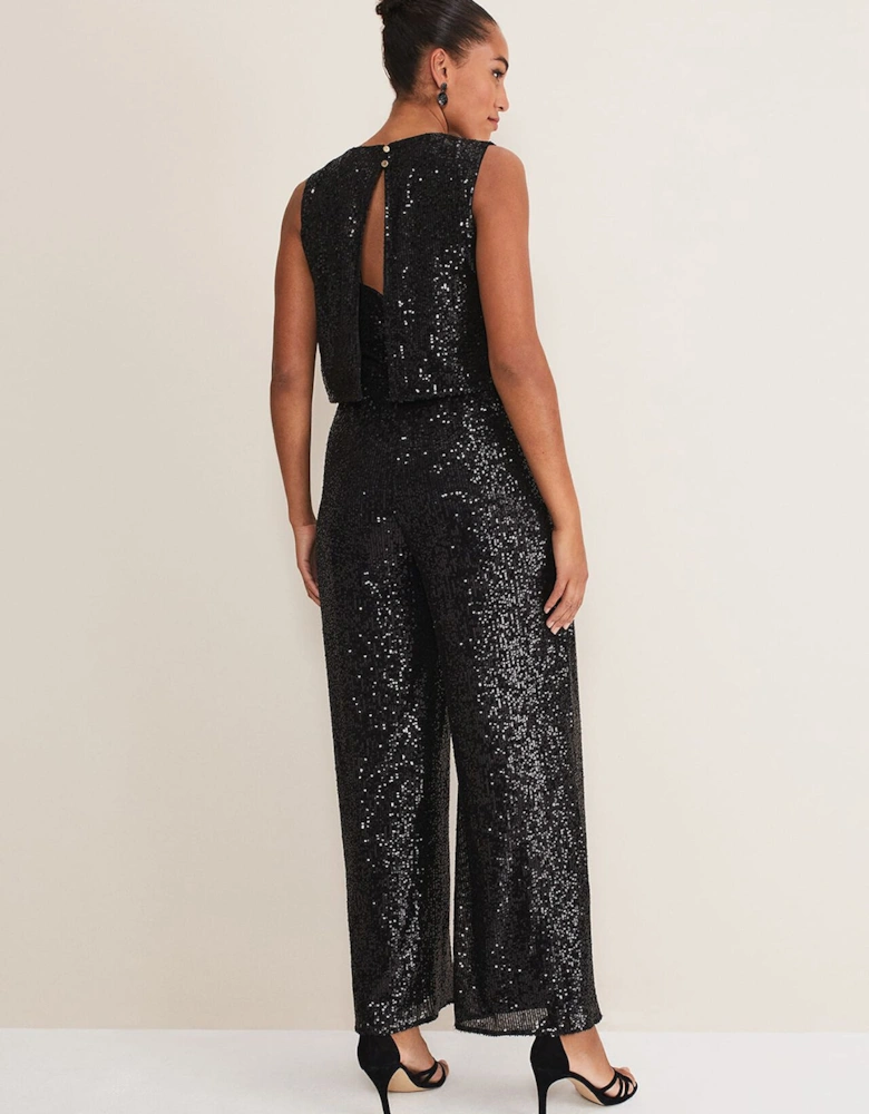 Aubrey Black Sequin Wide Leg Jumpsuit