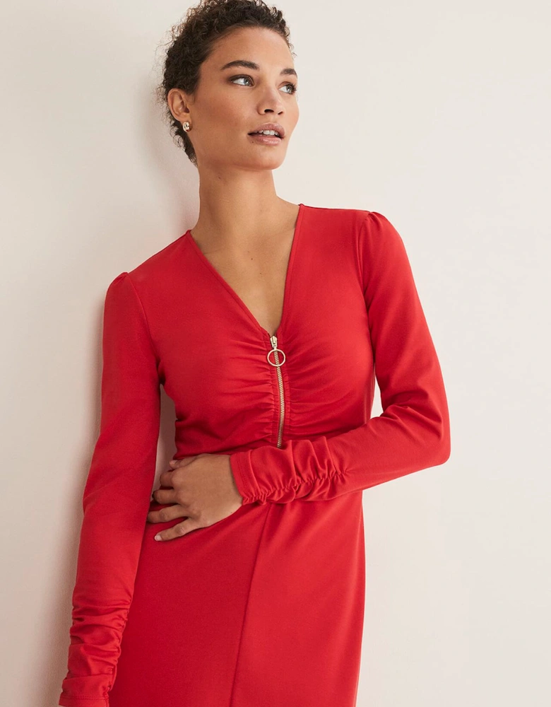 Irisa Zip Ruched Midi Dress