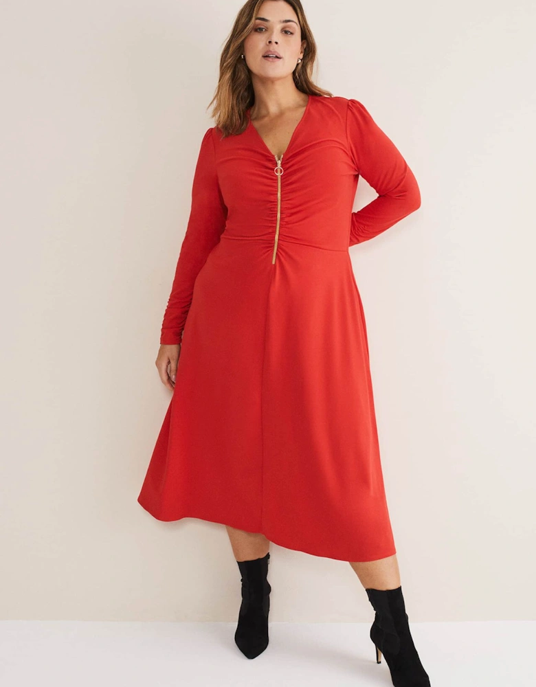 Irisa Zip Ruched Midi Dress