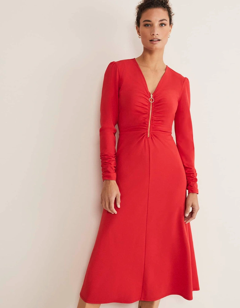 Irisa Zip Ruched Midi Dress