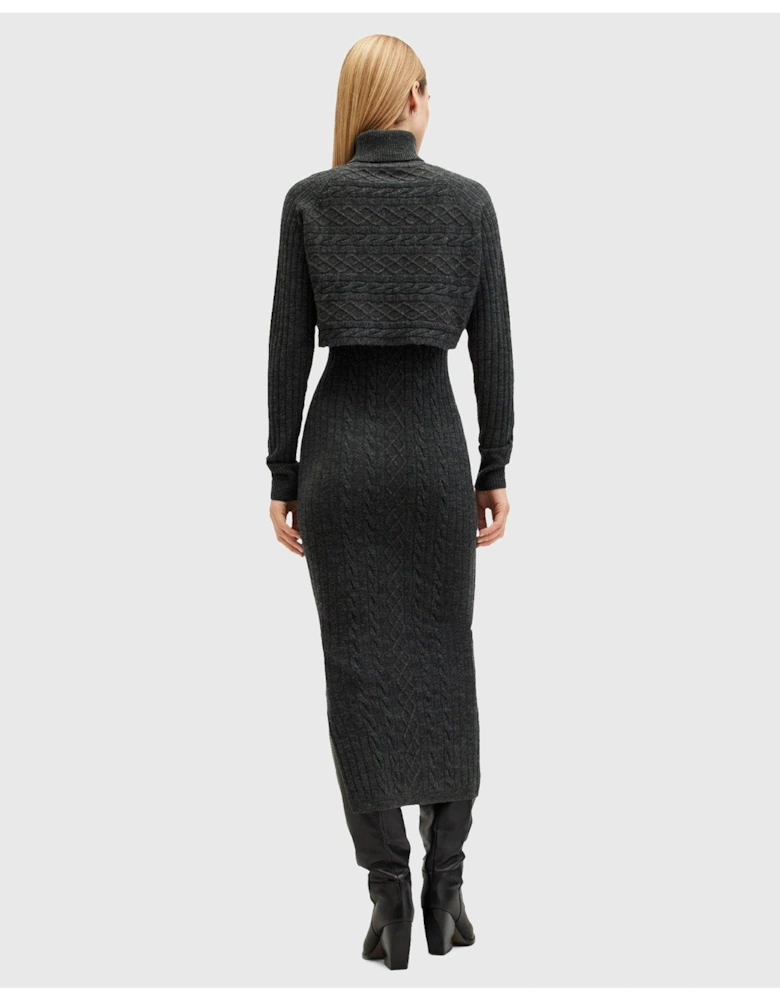 Muriel 2-In-1 Knitted Slim Midi Dress - Charcoal Black