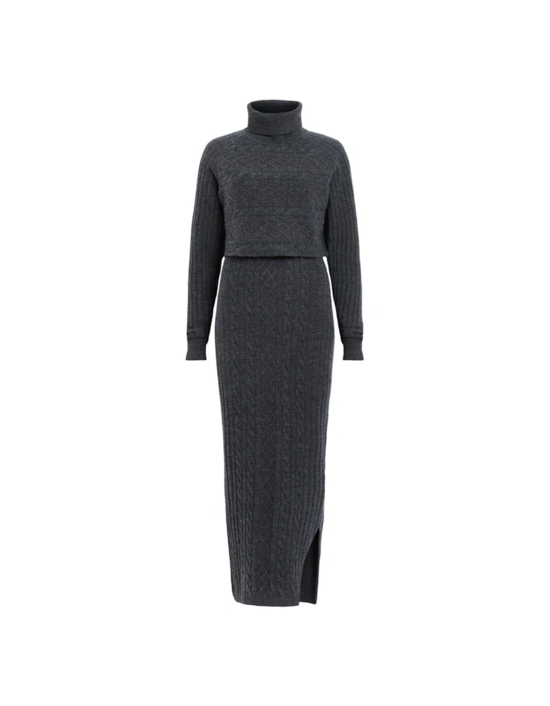 Muriel 2-In-1 Knitted Slim Midi Dress - Charcoal Black