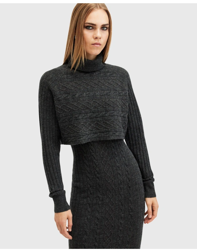 Muriel 2-In-1 Knitted Slim Midi Dress - Charcoal Black