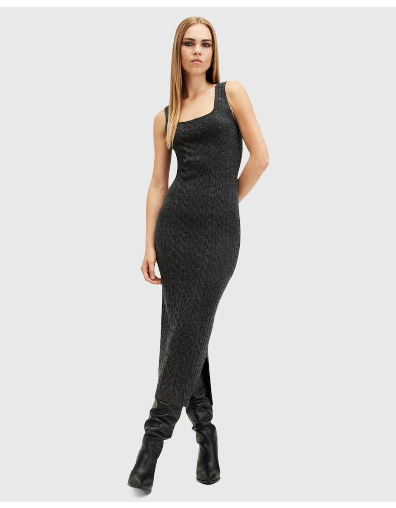 Muriel 2-In-1 Knitted Slim Midi Dress - Charcoal Black