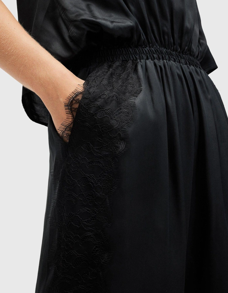 Mari Silk Blend Lace Trim Jumpsuit - Black