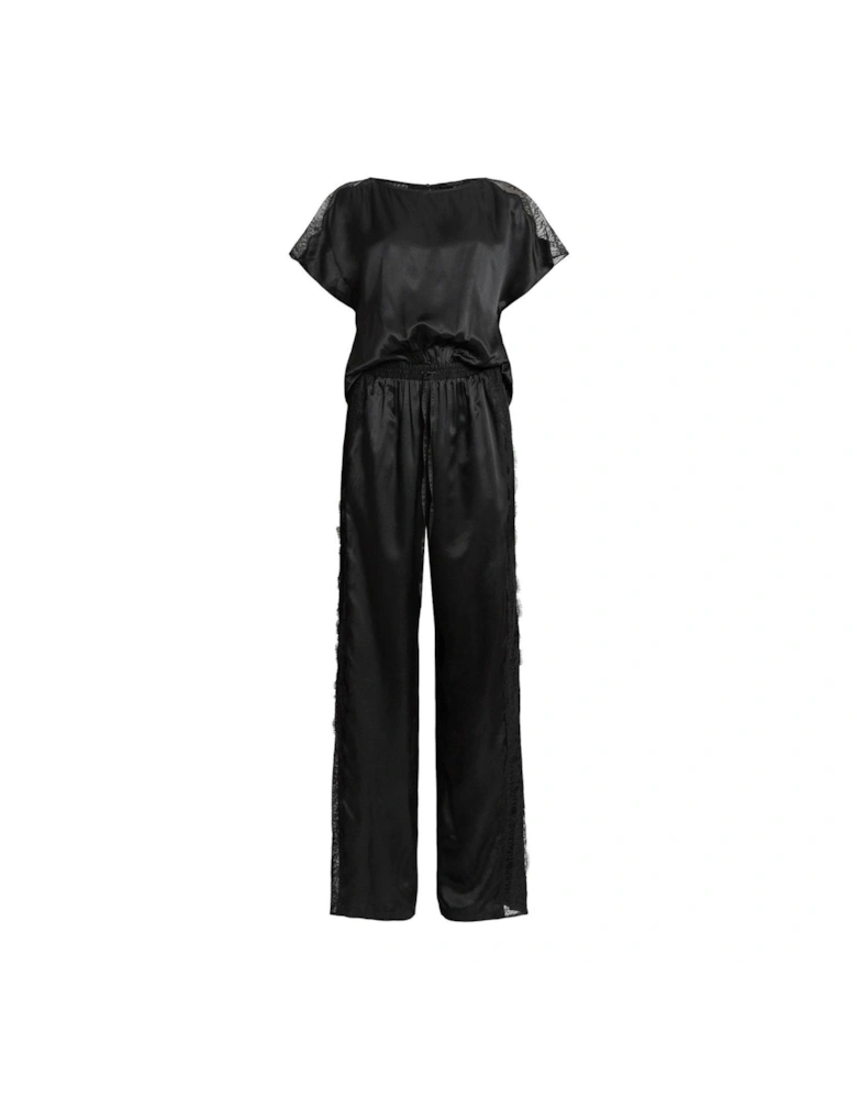 Mari Silk Blend Lace Trim Jumpsuit - Black