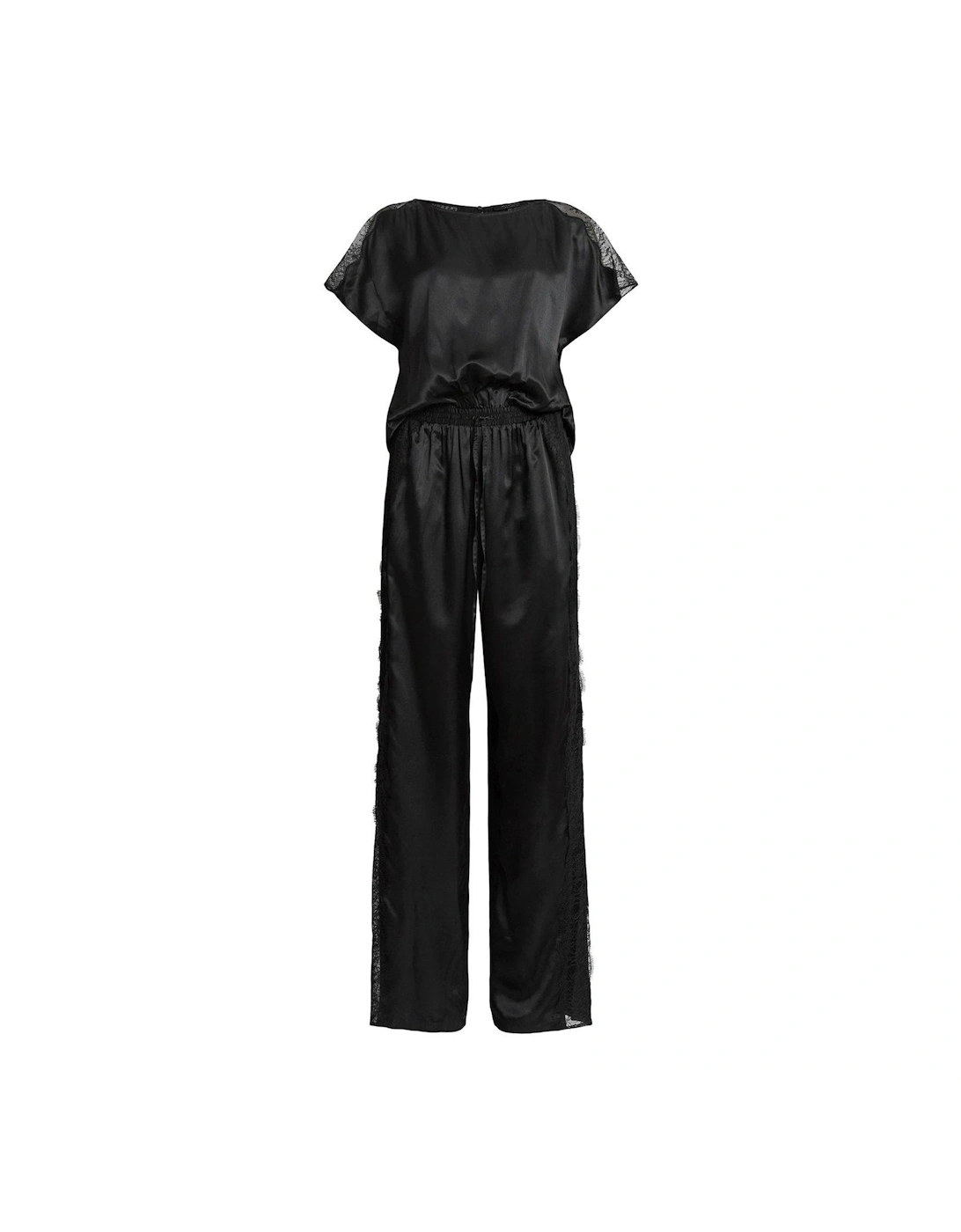 Mari Silk Blend Lace Trim Jumpsuit - Black
