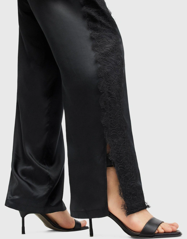 Mari Silk Blend Lace Trim Jumpsuit - Black