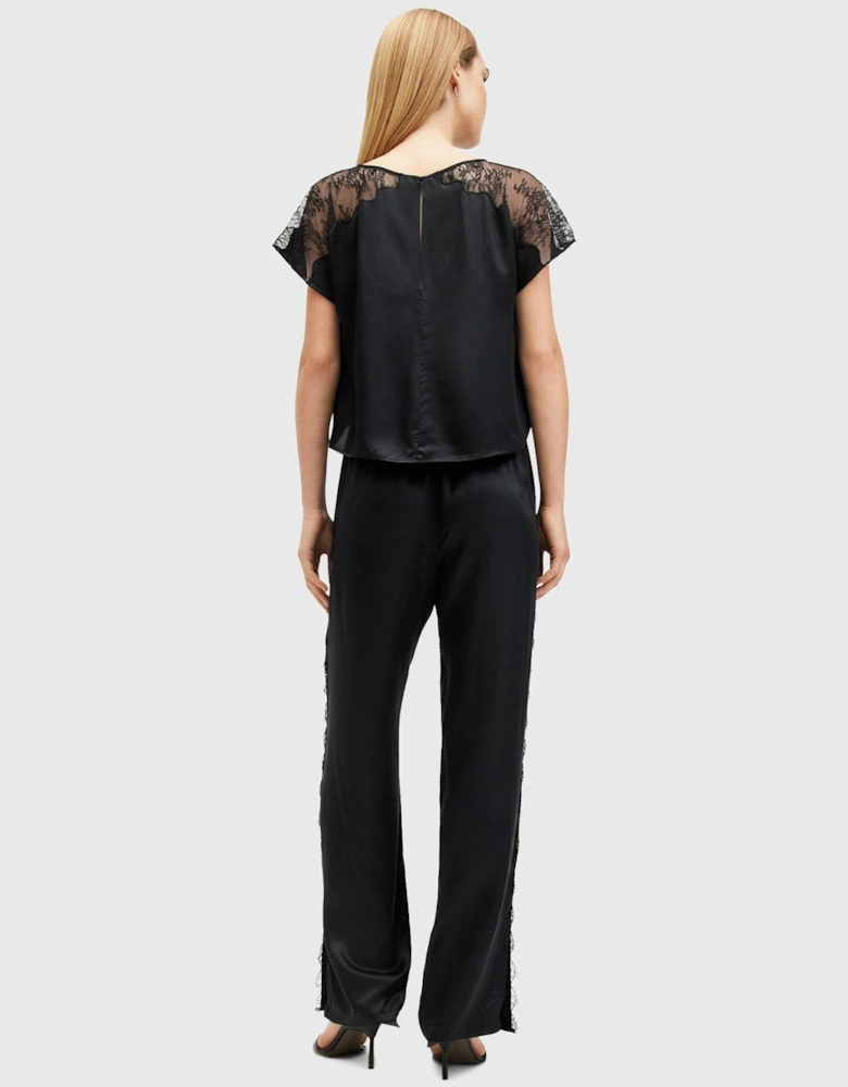 Mari Silk Blend Lace Trim Jumpsuit - Black