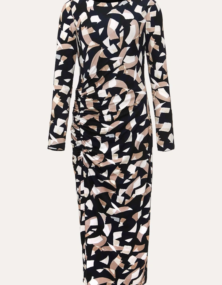 Jordana Geo Ruched Midi Dress