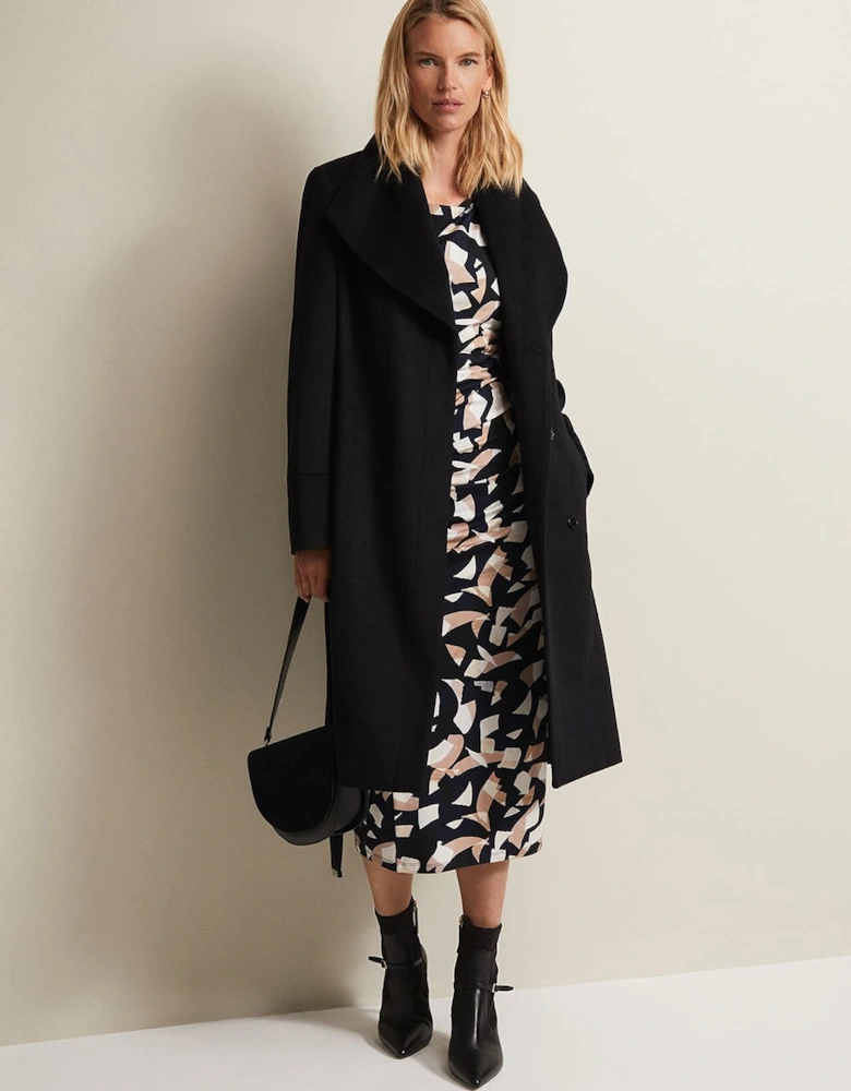 Jordana Geo Ruched Midi Dress
