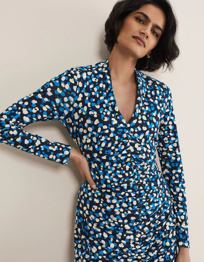 Juno Ruched V Neck Dotty Bodycon Dress
