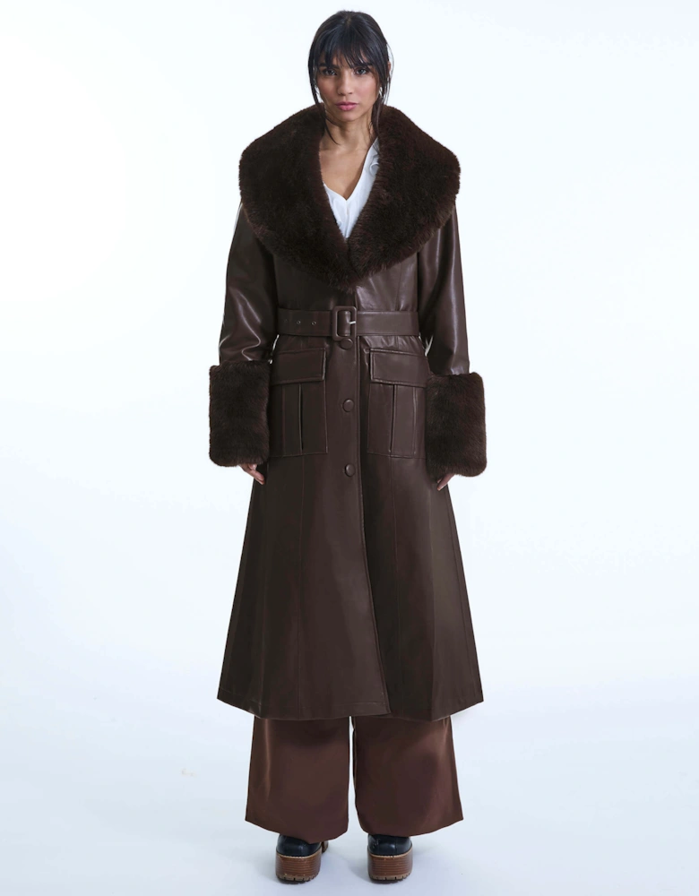 Faux Leather Brown Coat