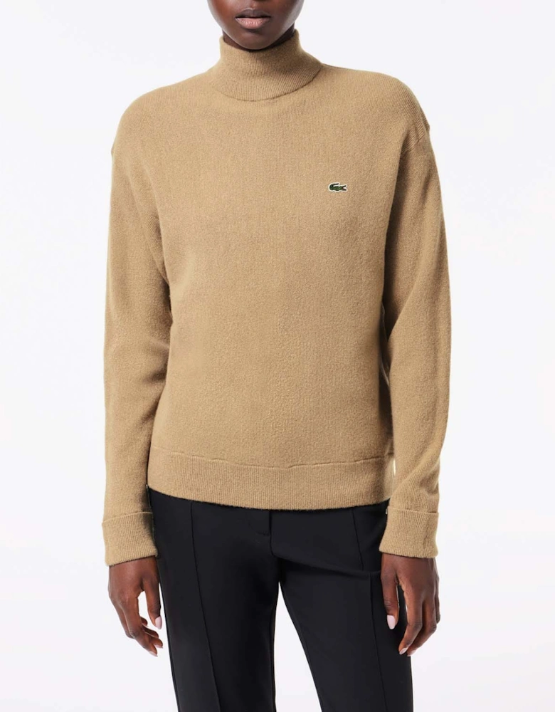 Relaxed Fit Carded Wool High Neck Sweater