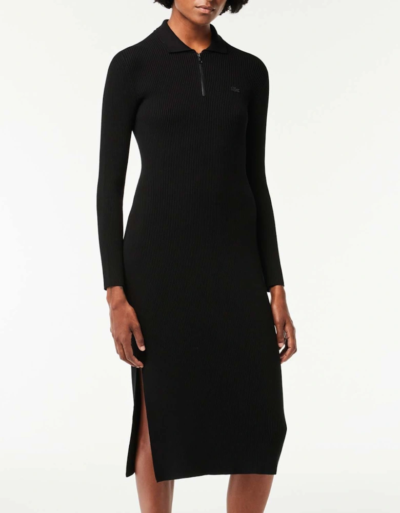 Seamless Knit Ribbed Polo Dress