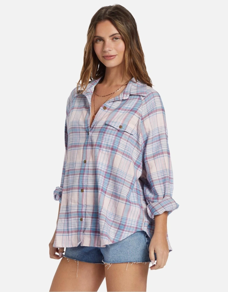 Womens Best Time Oversized Long Sleeve Checked Shirt