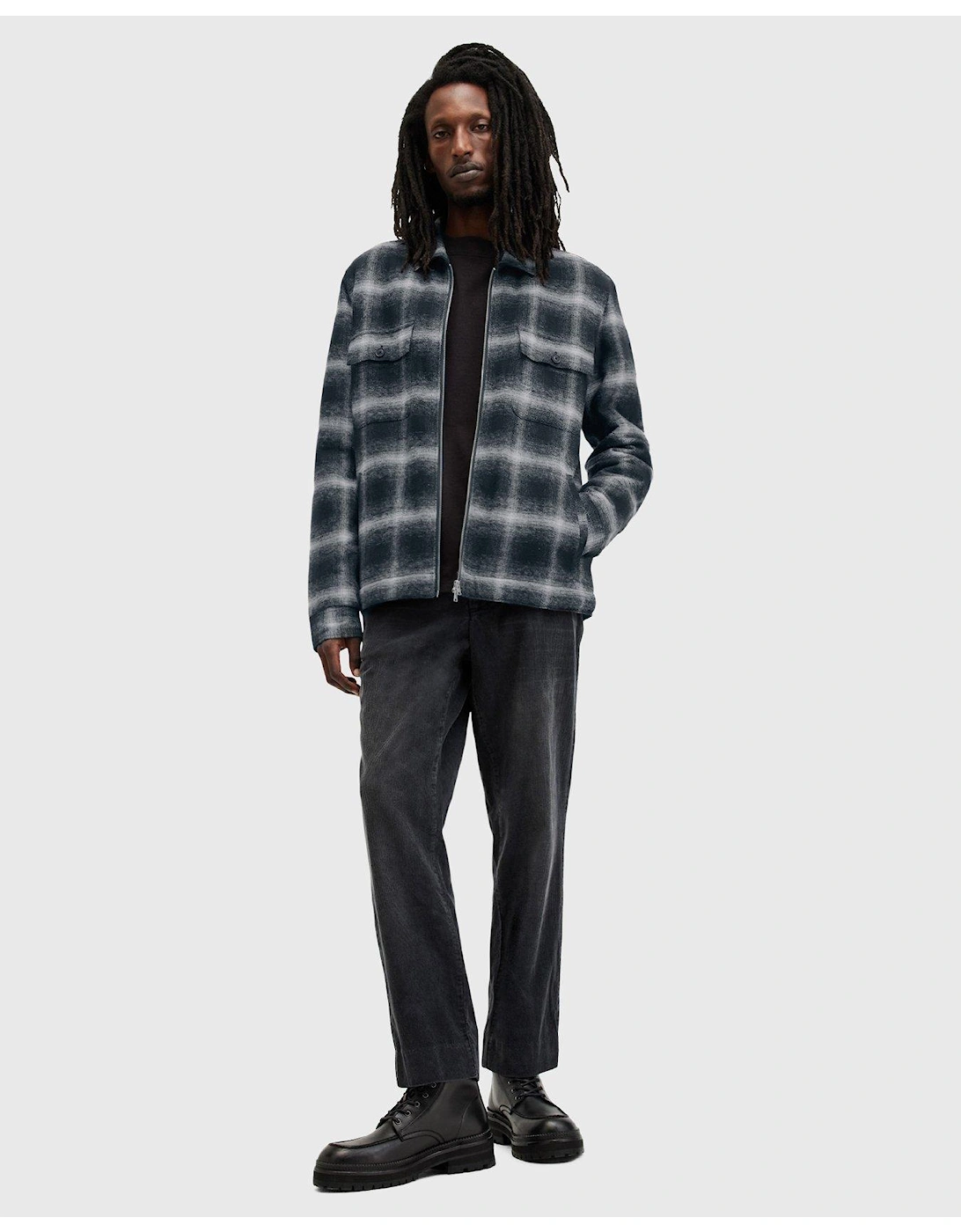 Marley Checked Harrington Jacket - Dark Blue