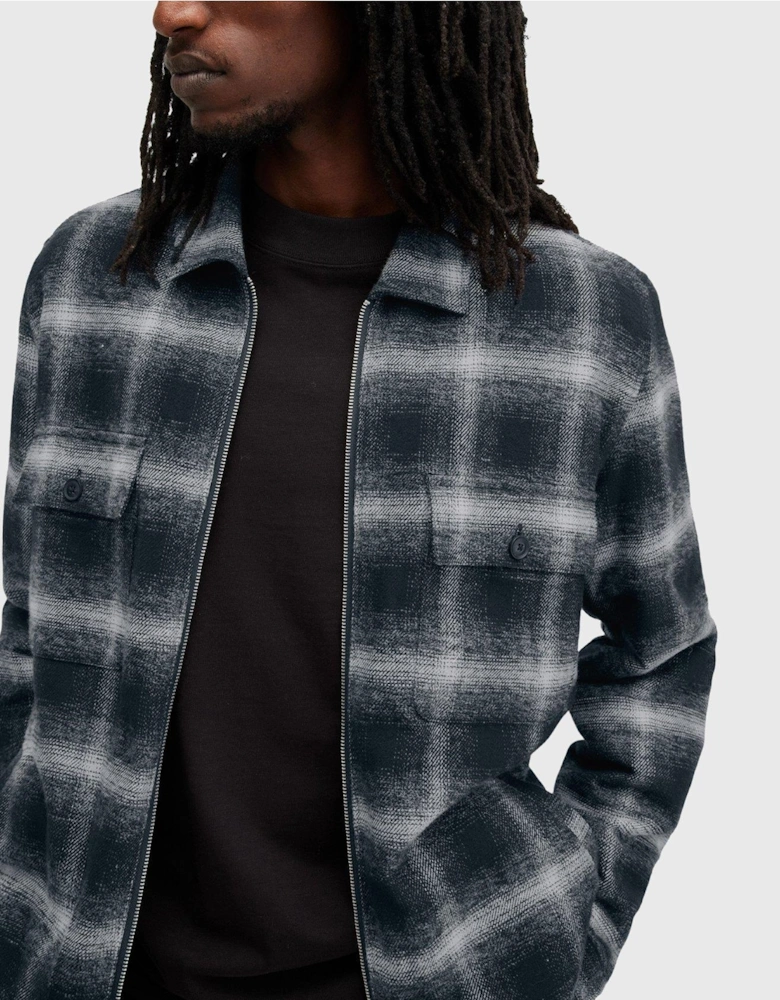Marley Checked Harrington Jacket - Dark Blue