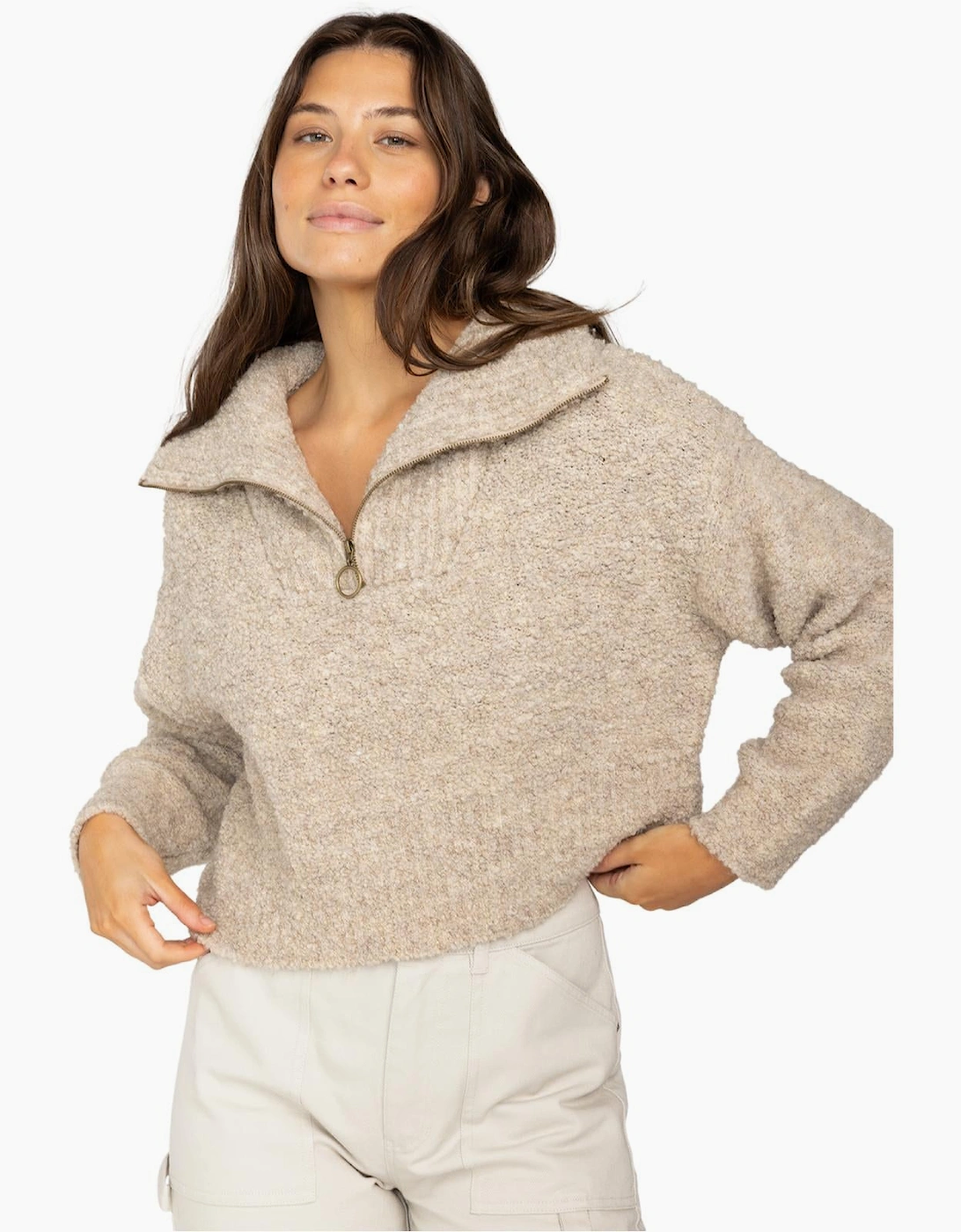 Women's Billabong Womens Lost Heaven Half Zip Cropped Jumper - Green - Size: S