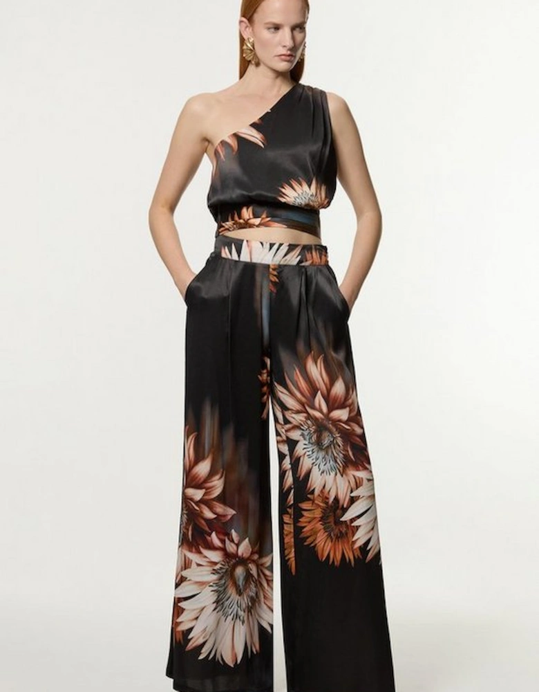 Tall Viscose Satin Printed Wide Leg Woven Trouser