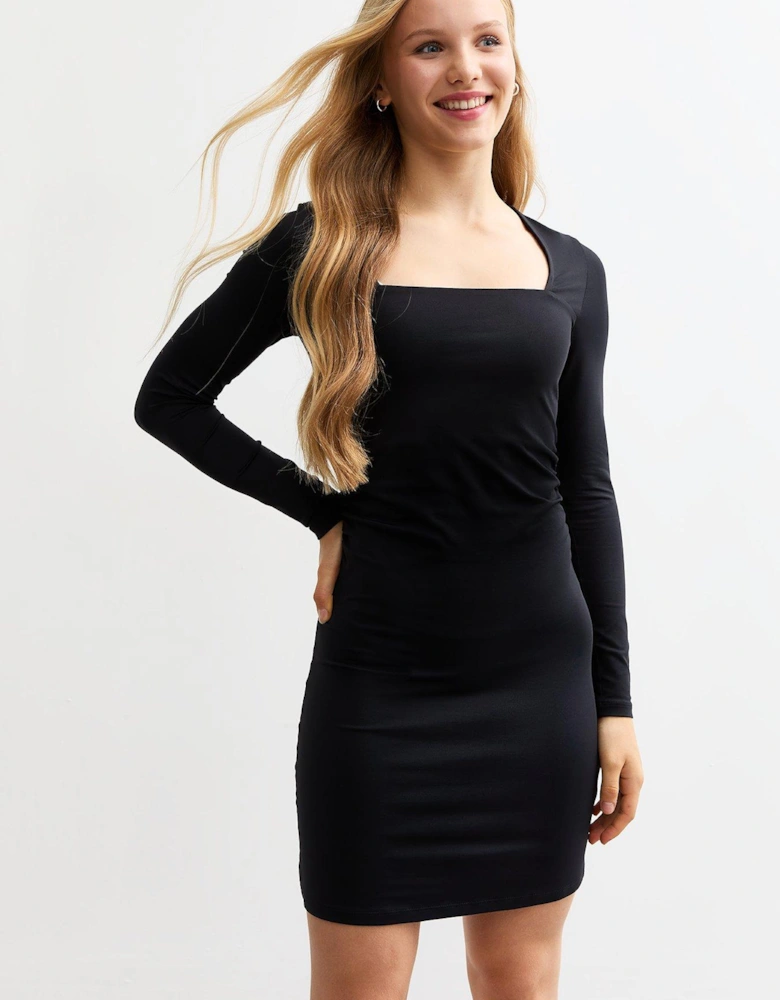 Girls Black Ruched Jersey Dress