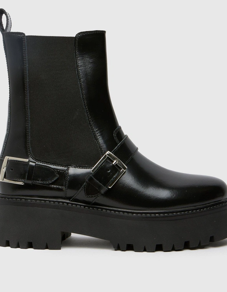 Ariah Leather Buckle Boot - Black