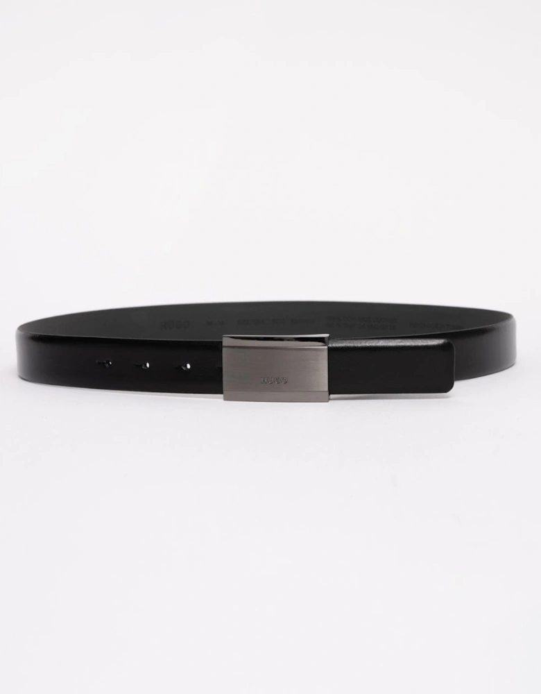 HUGO Gexter Mens Leather Belt with Branded Gunmetal Plaque Buckle