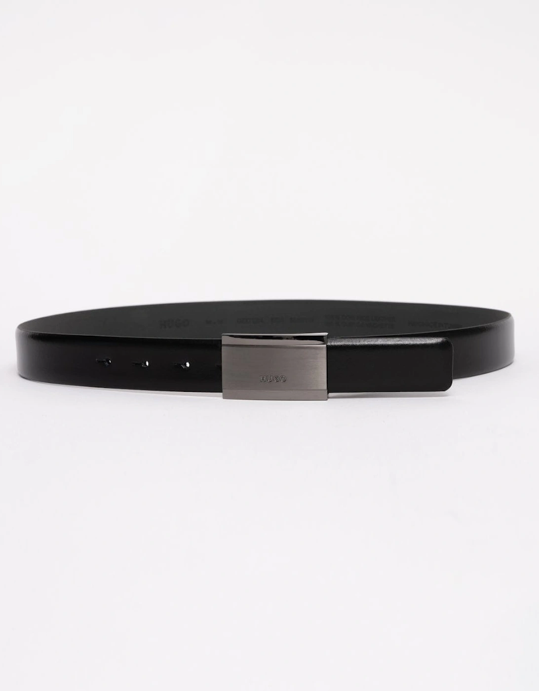 HUGO Gexter Mens Leather Belt with Branded Gunmetal Plaque Buckle, 5 of 4