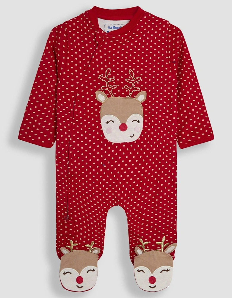 Girls Reindeer Applique Sleepsuit - Red