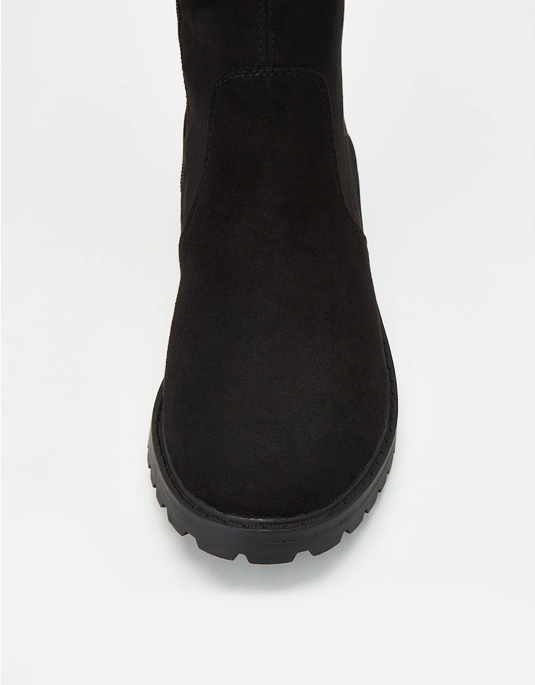 Over The Knee Stretch Back Boot - Black