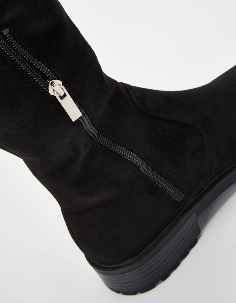 Over The Knee Stretch Back Boot - Black