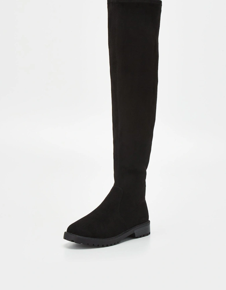 Over The Knee Stretch Back Boot - Black