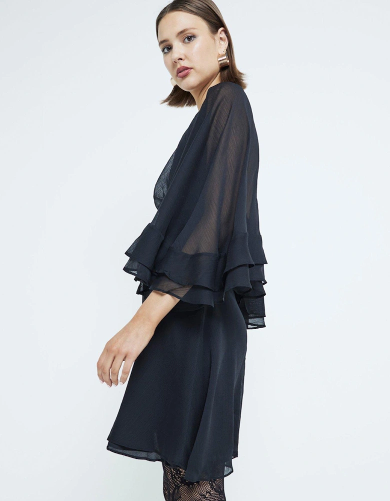 Chiffon Cape Mini Dress - Black