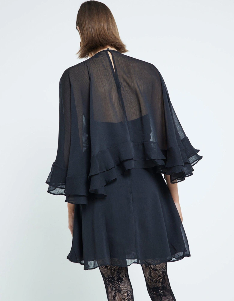 Chiffon Cape Mini Dress - Black