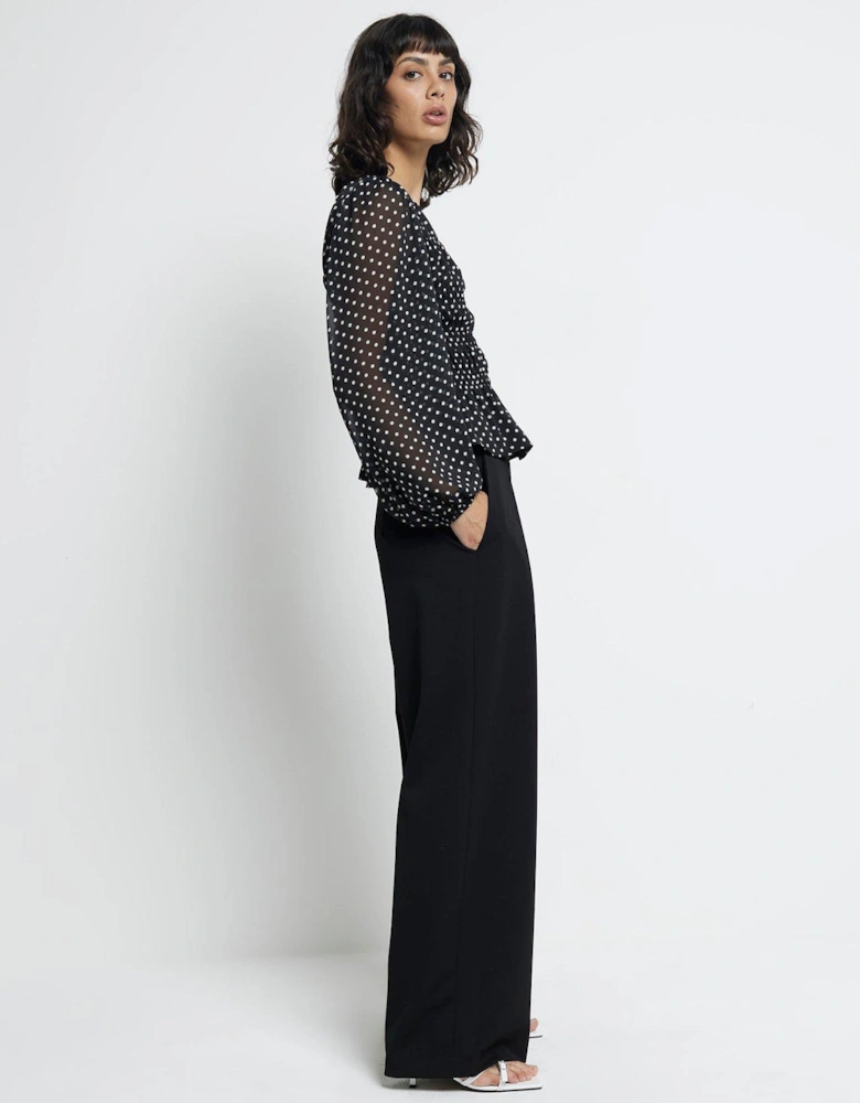 Spot Shirred Chiffon Blouse - Black