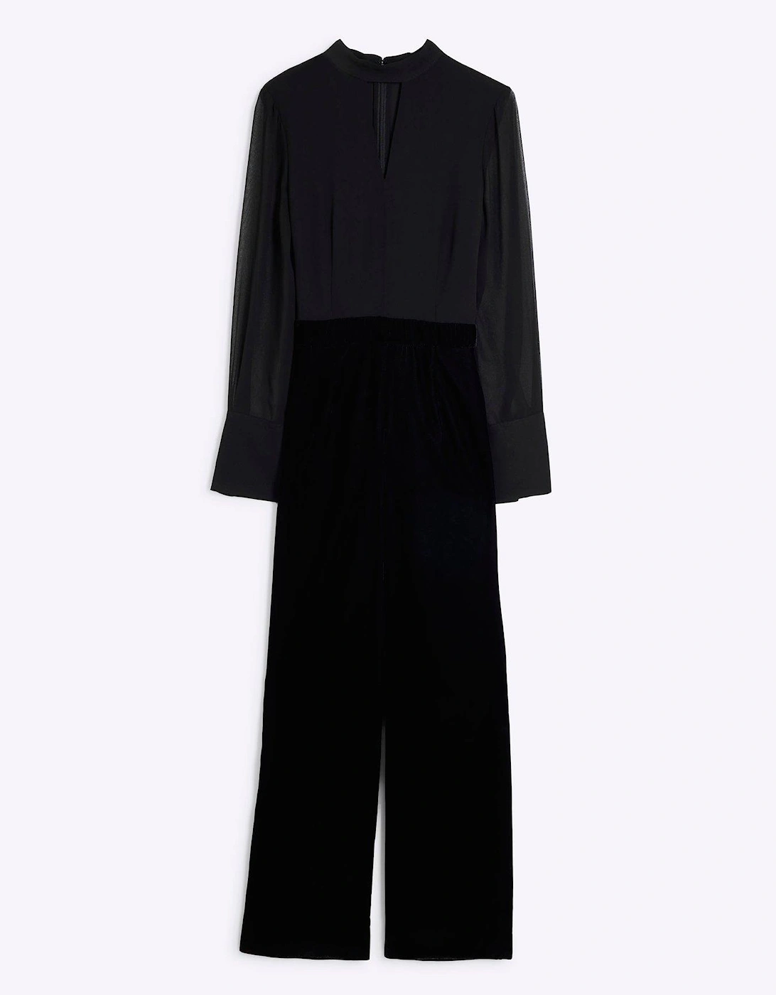 Velvet Chiffon Jumpsuit - Black