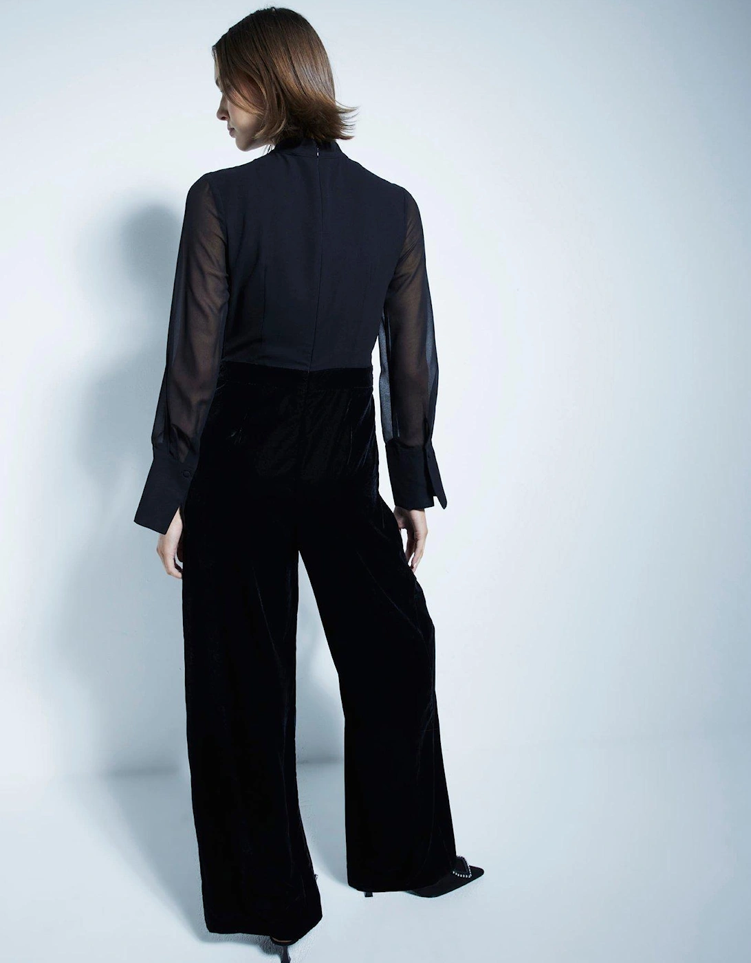 Velvet Chiffon Jumpsuit - Black