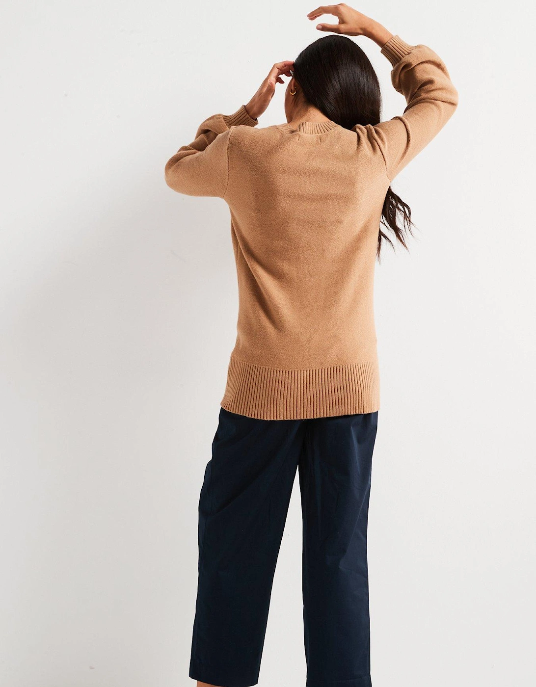 Crew Neck Longline Jumper - Beige