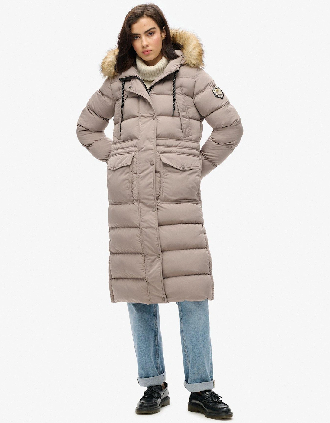 Everest Faux Fur Longline Jacket - Beige