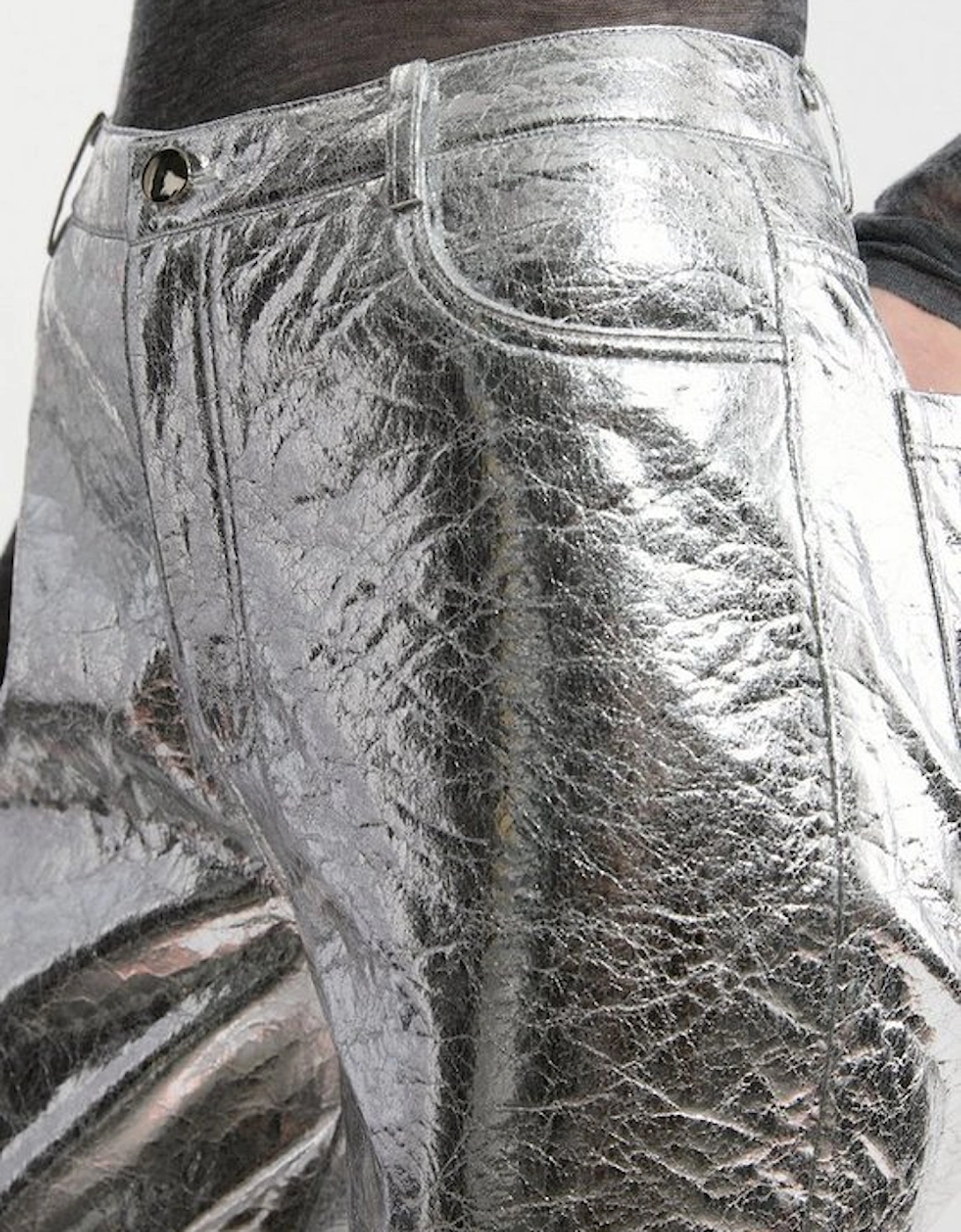 Metallic Faux Leather Straight Trousers