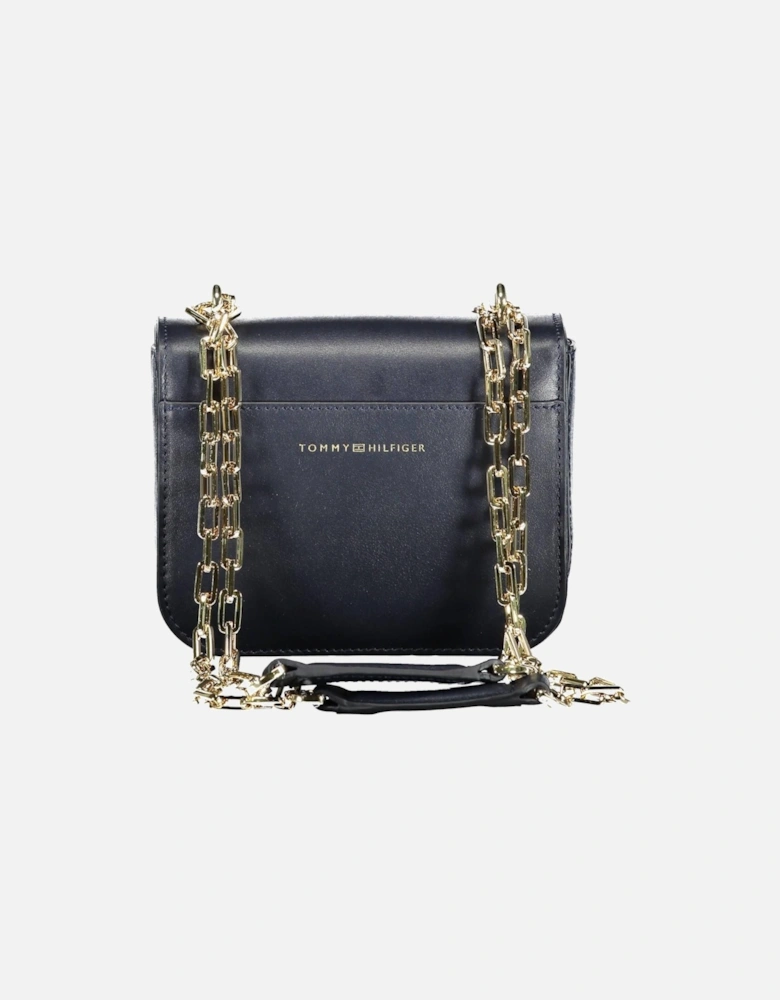 Blue Leather Shoulder Bag with Turn Closure and Contrasting Details