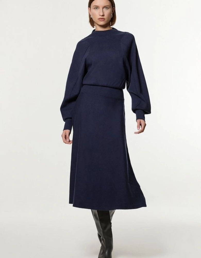 Wool Look Rounded Sleeve Knit Midi Dress