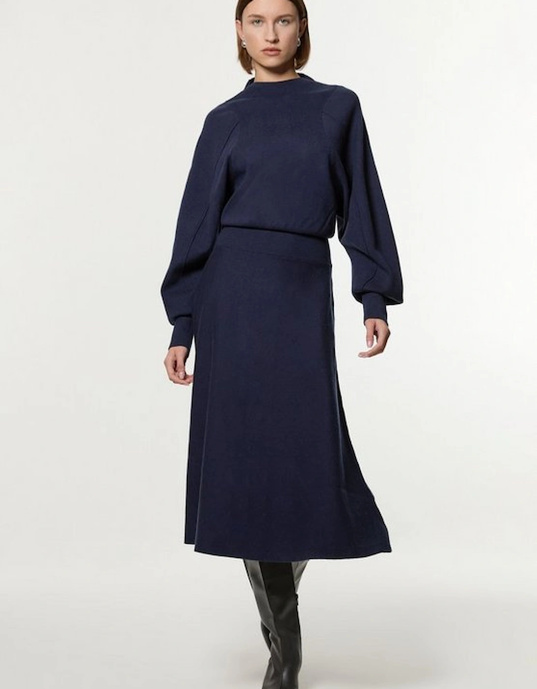 Wool Look Rounded Sleeve Knit Midi Dress, 5 of 4